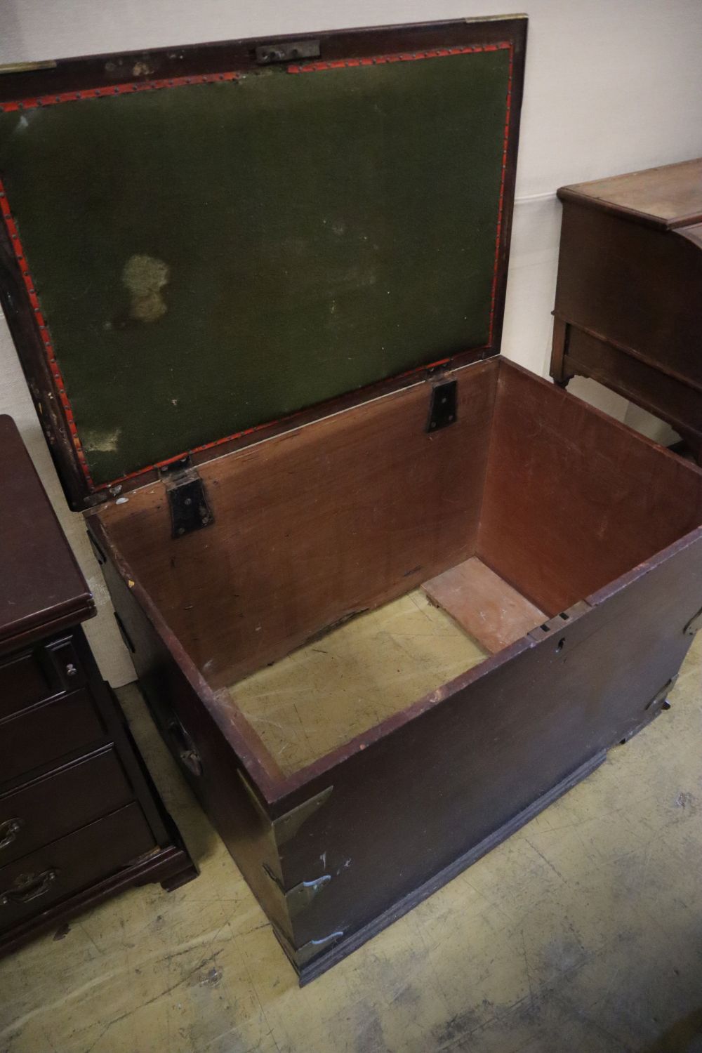 A late Georgian mahogany brass bound trunk, width 95cm